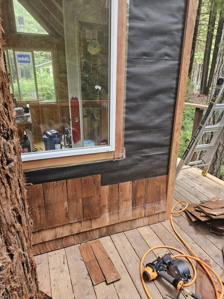 Redwood shingles siding